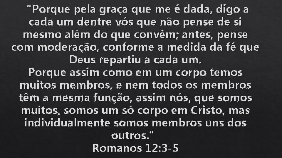 “Porque pela graça que me é dada, digo a cada um dentre vós que