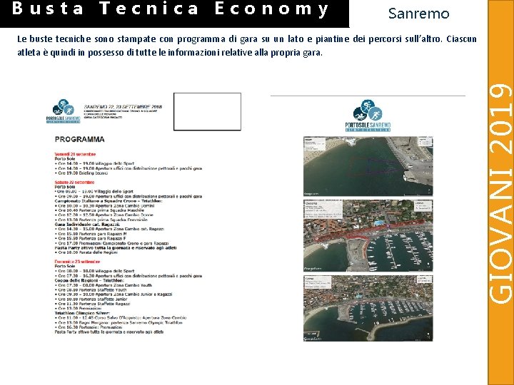 Busta Tecnica Economy Sanremo GIOVANI 2019 Le buste tecniche sono stampate con programma di