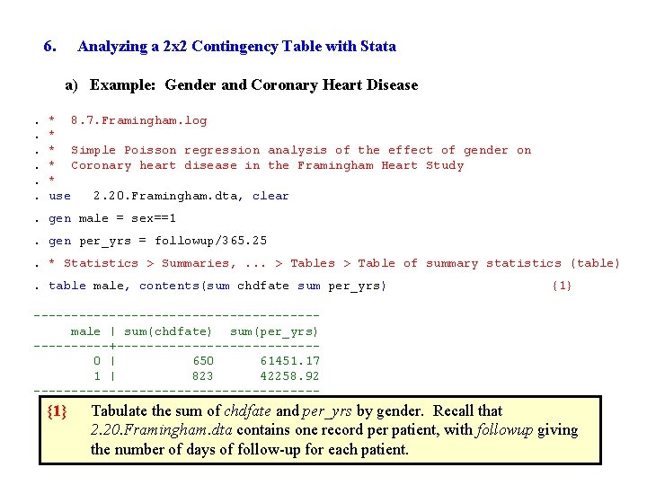 6. Analyzing a 2 x 2 Contingency Table with Stata a) Example: Gender and