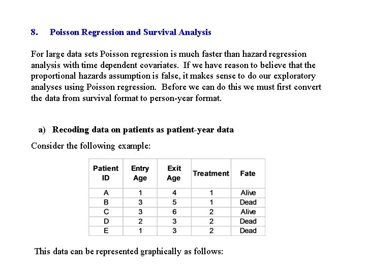 8. Poisson Regression and Survival Analysis For large data sets Poisson regression is much