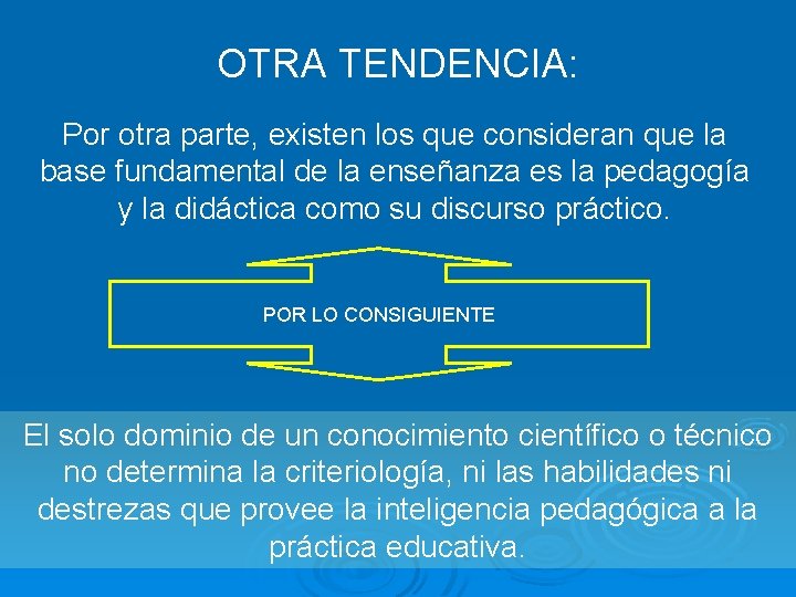 OTRA TENDENCIA: Por otra parte, existen los que consideran que la base fundamental de