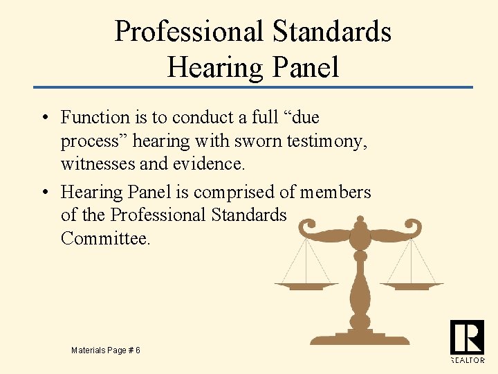 Professional Standards Hearing Panel • Function is to conduct a full “due process” hearing