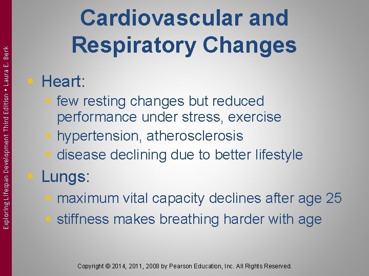 Exploring Lifespan Development Third Edition Laura E. Berk Cardiovascular and Respiratory Changes § Heart: