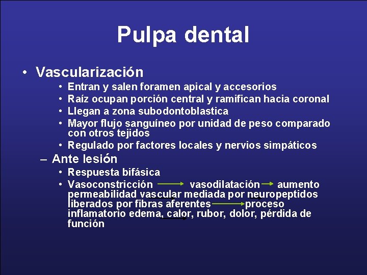 Pulpa dental • Vascularización • • Entran y salen foramen apical y accesorios Raíz