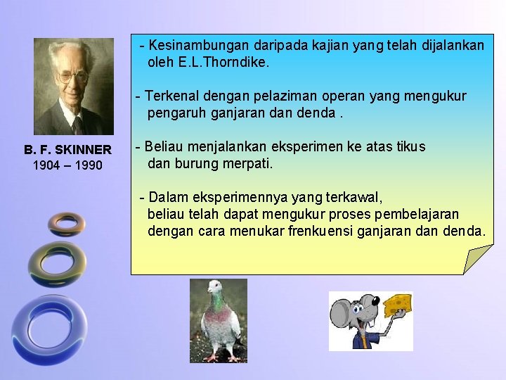 - Kesinambungan daripada kajian yang telah dijalankan oleh E. L. Thorndike. - Terkenal dengan