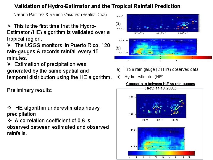 Validation of Hydro-Estimator and the Tropical Rainfall Prediction Nazario Ramirez & Ramon Vasquez (Beatriz