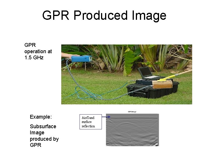 GPR Produced Image GPR operation at 1. 5 GHz Example: Subsurface Image produced by