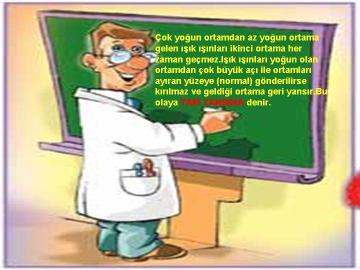 Çok yoğun ortamdan az yoğun ortama gelen ışık ışınları ikinci ortama her zaman geçmez.