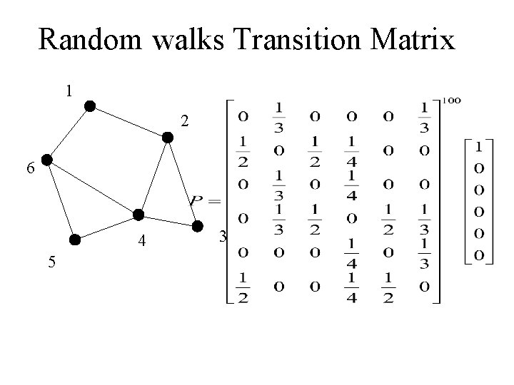 Random walks Transition Matrix 1 2 6 4 5 3 
