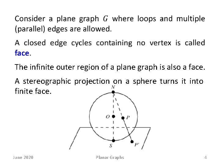  The infinite outer region of a plane graph is also a face. A