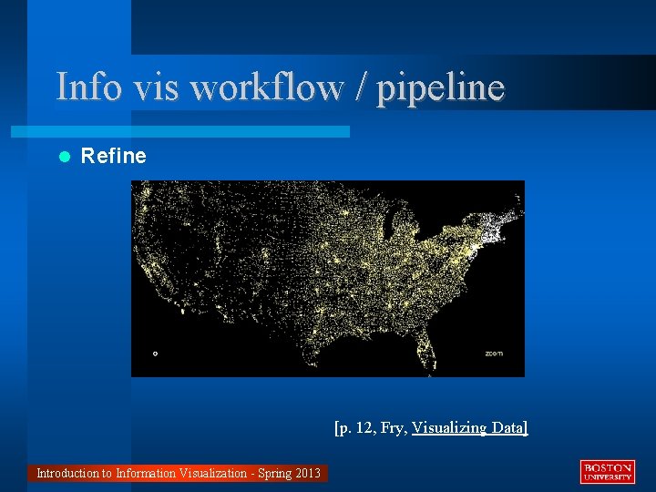 Info vis workflow / pipeline Refine [p. 12, Fry, Visualizing Data] Introduction to Information