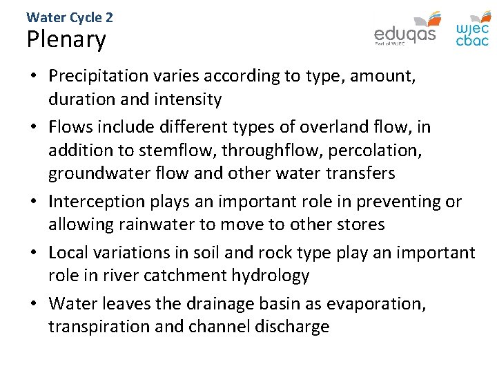 Water Cycle 2 Plenary • Precipitation varies according to type, amount, duration and intensity