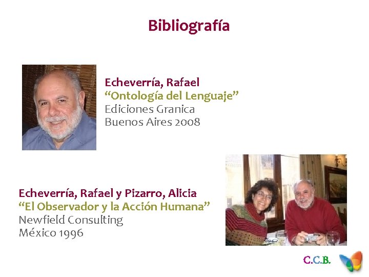 Bibliografía Echeverría, Rafael “Ontología del Lenguaje” Ediciones Granica Buenos Aires 2008 Echeverría, Rafael y