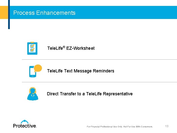 Process Enhancements Tele. Life® EZ-Worksheet Tele. Life Text Message Reminders Direct Transfer to a