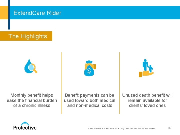 Extend. Care Rider The Highlights Monthly benefit helps ease the financial burden of a