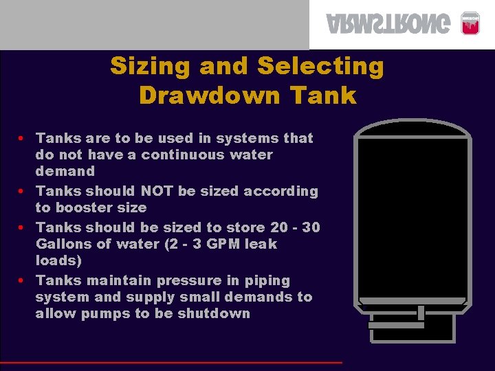 Sizing and Selecting Drawdown Tank • Tanks are to be used in systems that