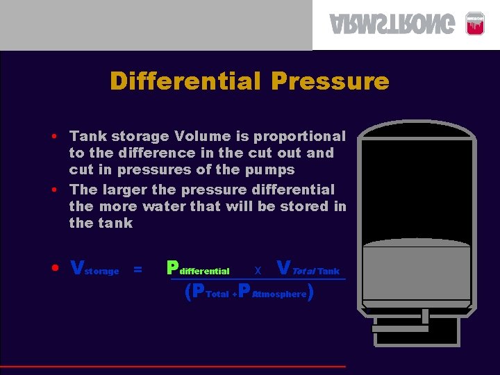 Differential Pressure • Tank storage Volume is proportional to the difference in the cut