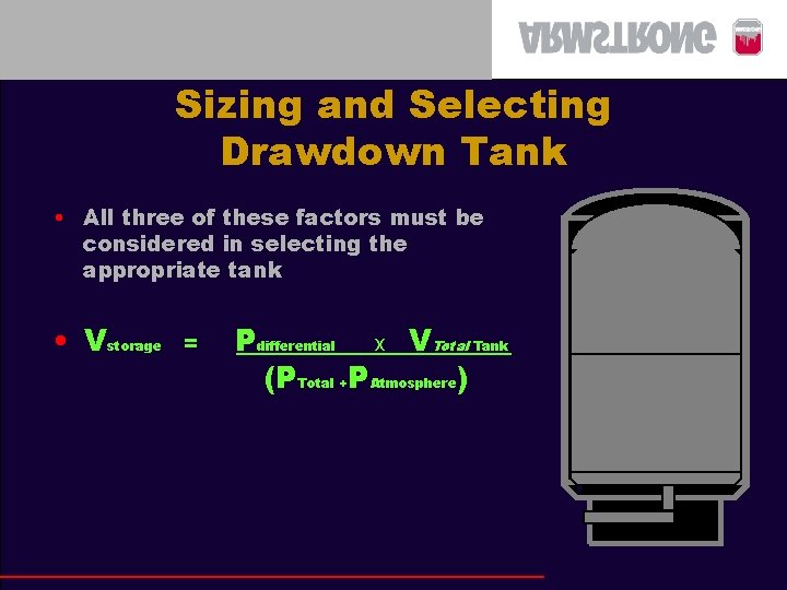 Sizing and Selecting Drawdown Tank • All three of these factors must be considered