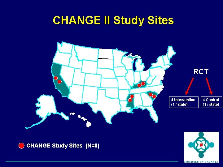 CHANGE II Study Sites RCT 4 Intervention (1 / state) CHANGE Study Sites (N=8)