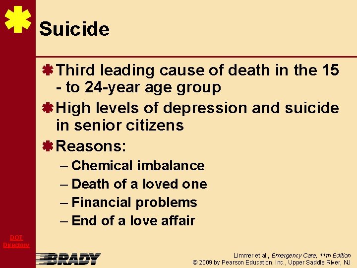 Suicide Third leading cause of death in the 15 - to 24 -year age