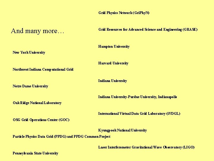 Grid Physics Network (Gri. Phy. N) And many more… Grid Resources for Advanced Science