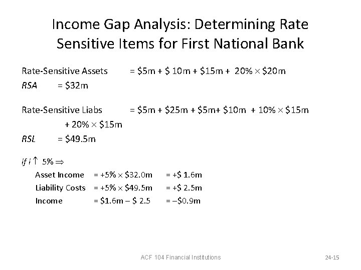 Income Gap Analysis: Determining Rate Sensitive Items for First National Bank Rate-Sensitive Assets RSA