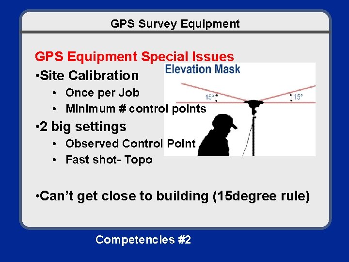 GPS Survey Equipment GPS Equipment Special Issues • Site Calibration • Once per Job