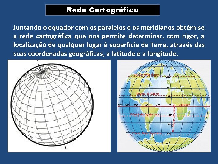 Rede Cartográfica Juntando o equador com os paralelos e os meridianos obtém-se a rede