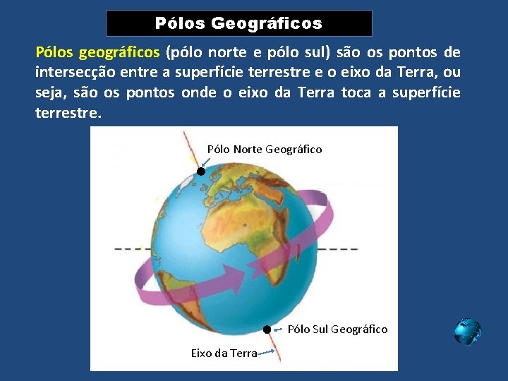Pólos Geográficos Pólos geográficos (pólo norte e pólo sul) são os pontos de intersecção