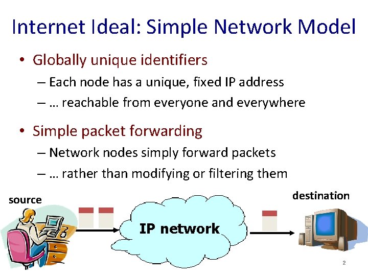 Internet Ideal: Simple Network Model • Globally unique identifiers – Each node has a