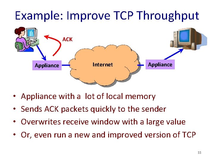 Example: Improve TCP Throughput ACK Appliance • • Internet Appliance with a lot of