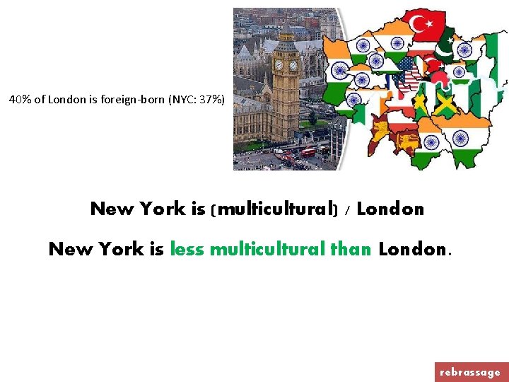 40% of London is foreign-born (NYC: 37%) New York is (multicultural) / London New