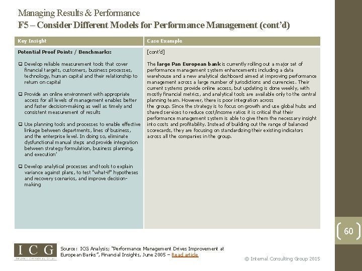 Managing Results & Performance F 5 – Consider Different Models for Performance Management (cont’d)
