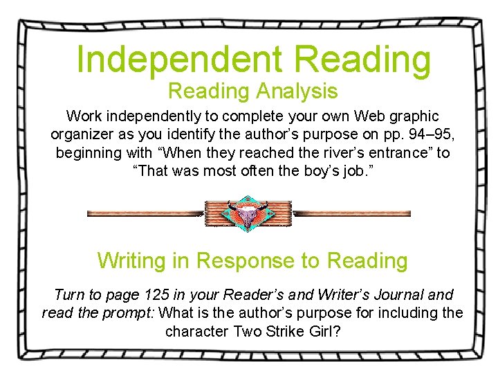 Independent Reading Analysis Work independently to complete your own Web graphic organizer as you