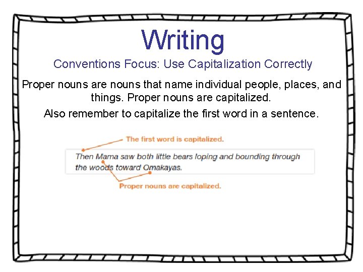 Writing Conventions Focus: Use Capitalization Correctly Proper nouns are nouns that name individual people,