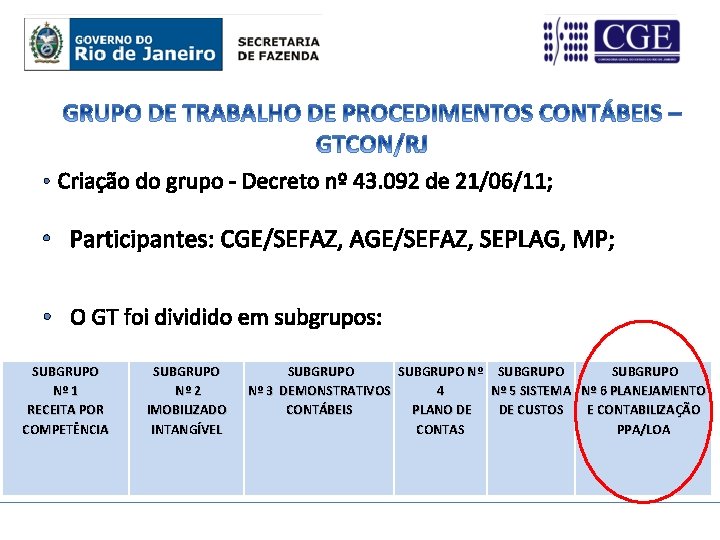  • Criação do grupo - Decreto nº 43. 092 de 21/06/11; • Participantes: