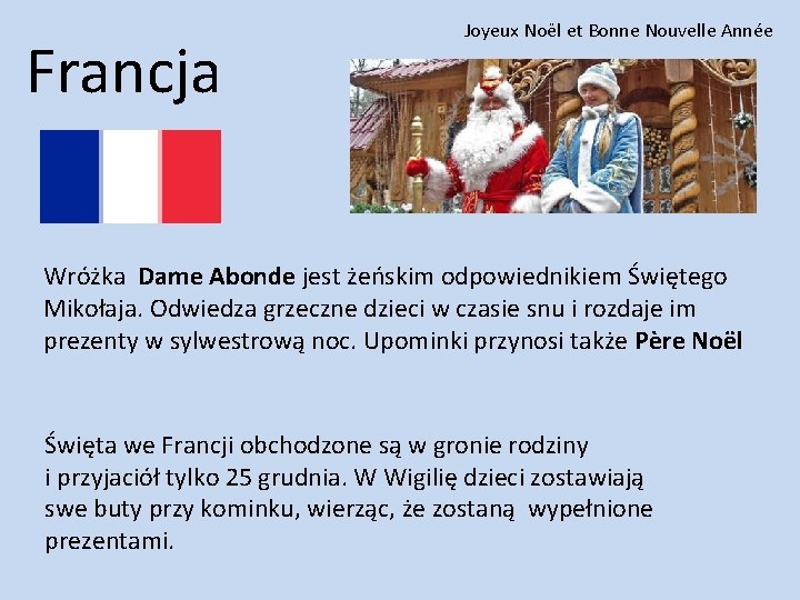 Francja Joyeux Noël et Bonne Nouvelle Année Wróżka Dame Abonde jest żeńskim odpowiednikiem Świętego