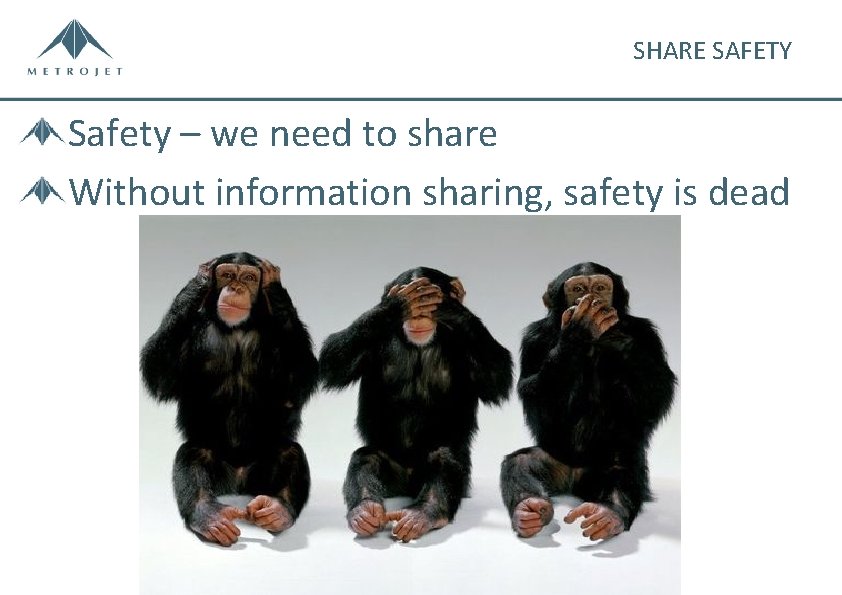 SHARE SAFETY Safety – we need to share Without information sharing, safety is dead