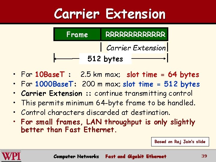 Carrier Extension Frame RRRRRRR Carrier Extension 512 bytes • • • For 10 Base.