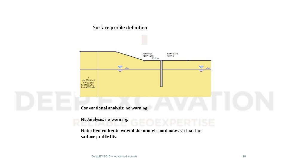 Surface profile definition Conventional analysis: no warning. NL Analysis: no warning. Note: Remember to