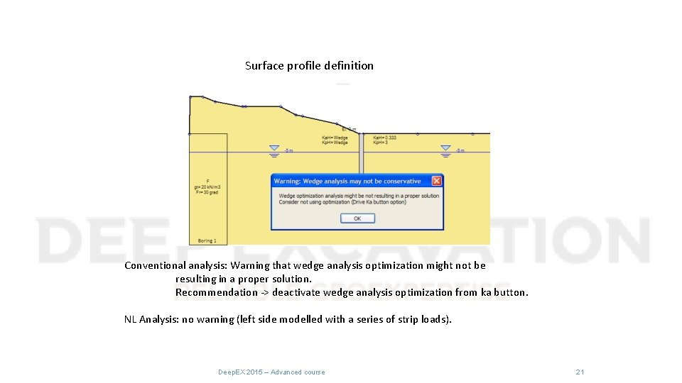 Surface profile definition Conventional analysis: Warning that wedge analysis optimization might not be resulting