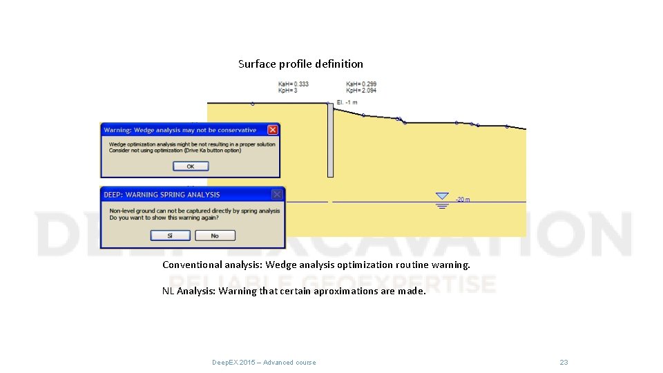 Surface profile definition Conventional analysis: Wedge analysis optimization routine warning. NL Analysis: Warning that