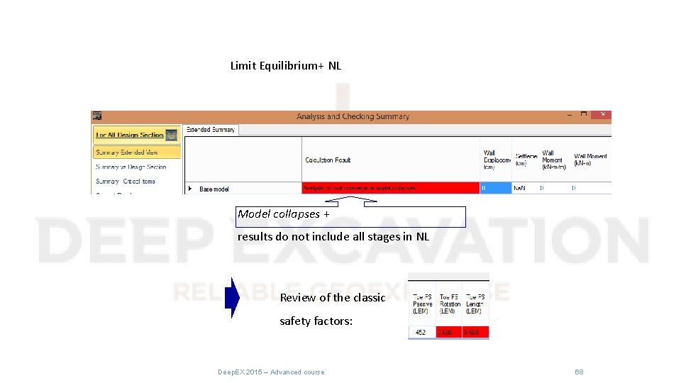 Limit Equilibrium+ NL Model collapses + results do not include all stages in NL