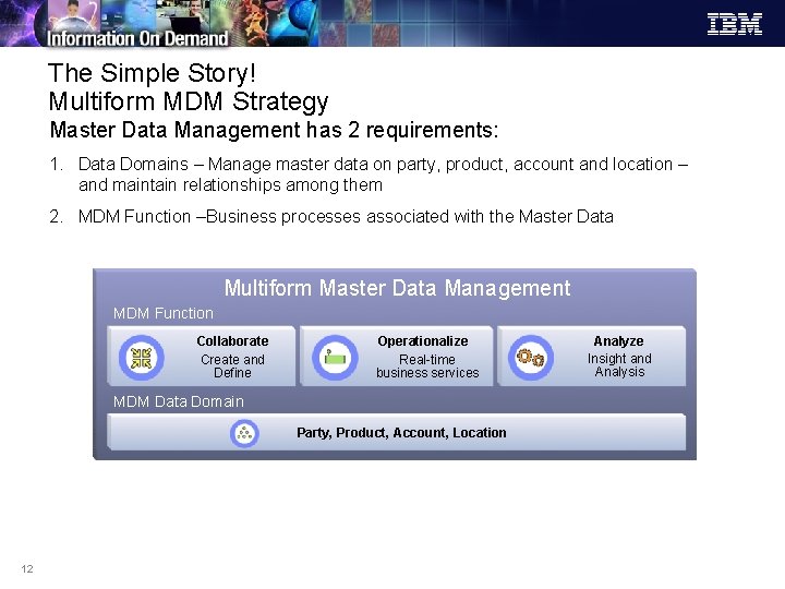 The Simple Story! Multiform MDM Strategy Master Data Management has 2 requirements: 1. Data The Simple Story! Multiform MDM Strategy Master Data Management has 2 requirements: 1. Data