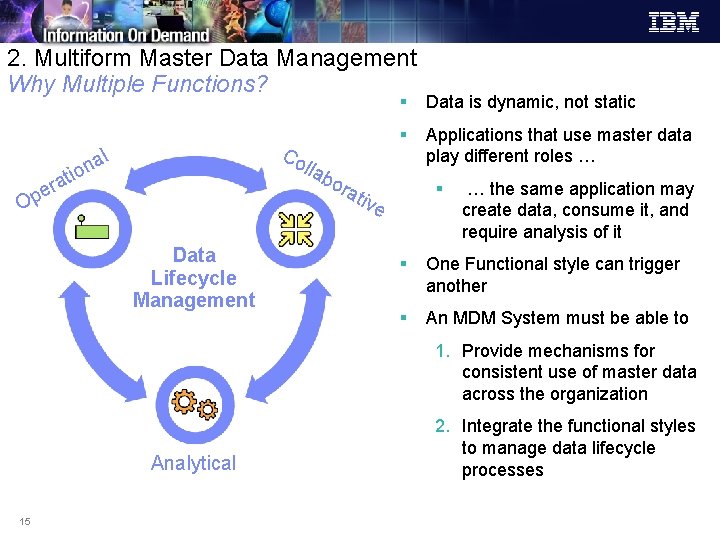 2. Multiform Master Data Management Why Multiple Functions? rat e Op Co al n