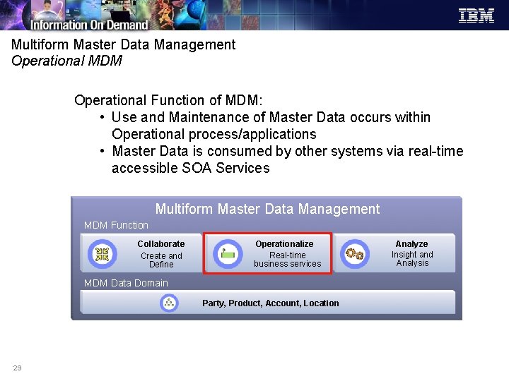 Multiform Master Data Management Operational MDM Operational Function of MDM: • Use and Maintenance Multiform Master Data Management Operational MDM Operational Function of MDM: • Use and Maintenance