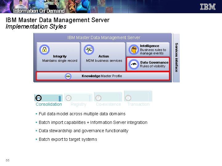 IBM Master Data Management Server Implementation Styles IBM Master Data Management Server Action MDM