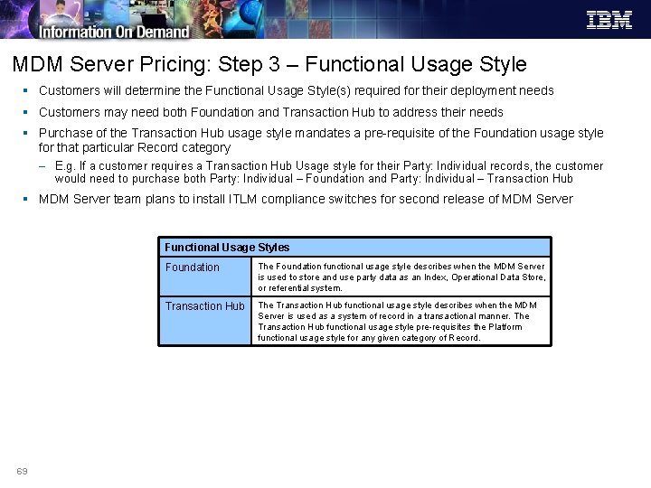 MDM Server Pricing: Step 3 – Functional Usage Style § Customers will determine the