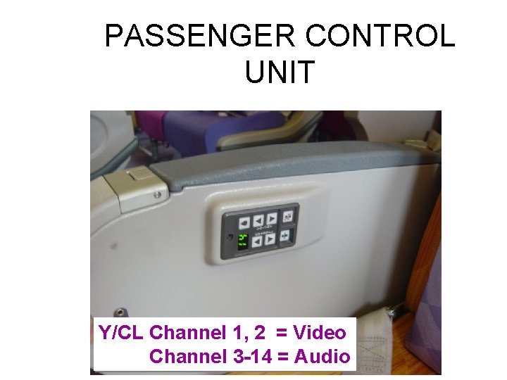 PASSENGER CONTROL UNIT Y/CL Channel 1, 2 = Video Channel 3 -14 = Audio