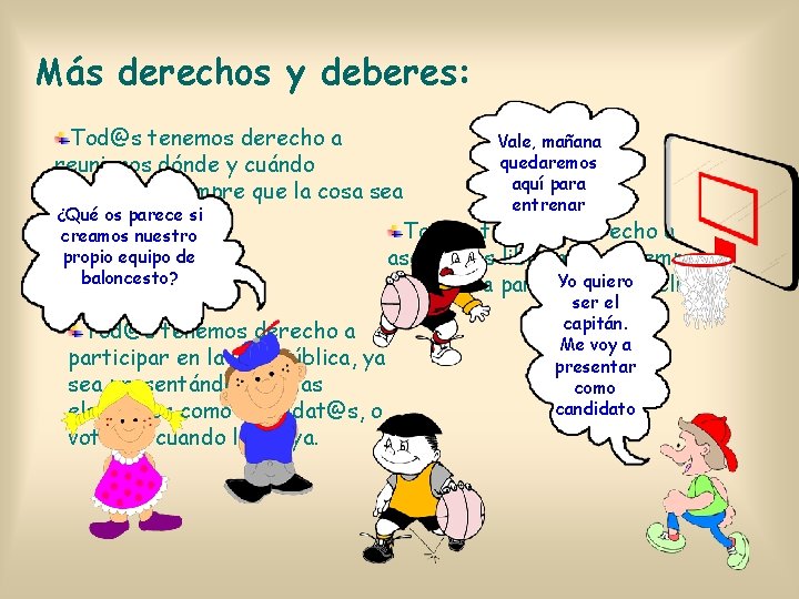 Más derechos y deberes: Tod@s tenemos derecho a Vale, mañana quedaremos reunirnos dónde y